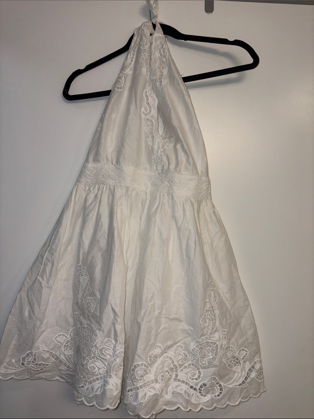 Zara White Halter Lace Trim Sundress